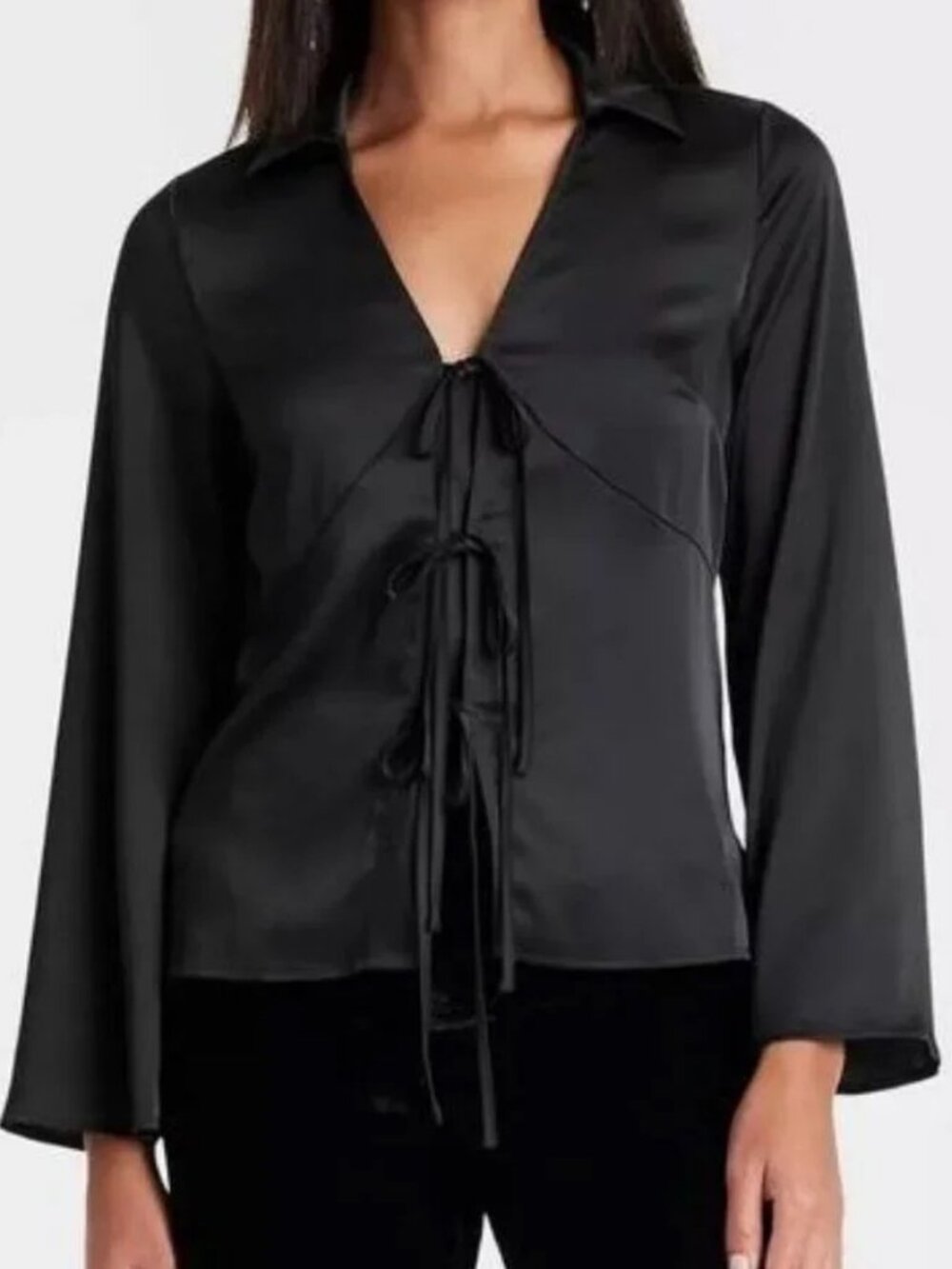 Excellent Condition, Tie Front Satin Top, Jacket, Black